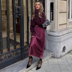 Zara Burgundy Maxi Skirt